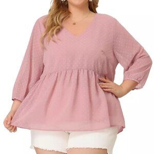 Agnes Orinda Chiffon Babydoll V Neck Blouse